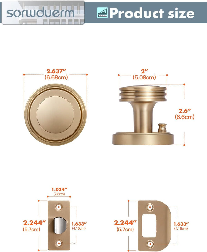 1 Pack Champagne Bronze Door Knob Privacy Door Knobs Door Handle Interior Door Knobs with Lock Zinc Alloy