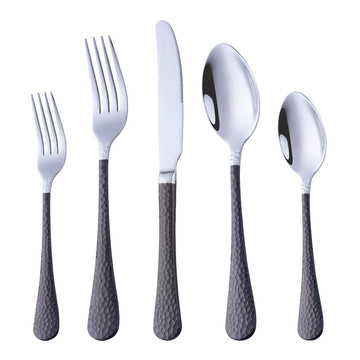 BuyGo 20-Piece Silverware Set, Hammered Design Flatware Set Dinnerware Set, Stainless Steel Tableware Eating Utensils