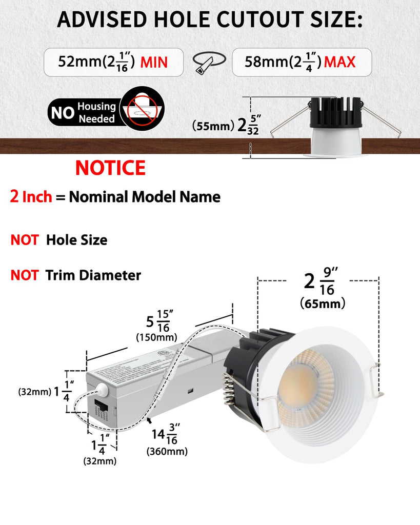 4 Pack 2 Inch 5CCT Anti-Glare LED Downlight, Recessed Ceiling Light