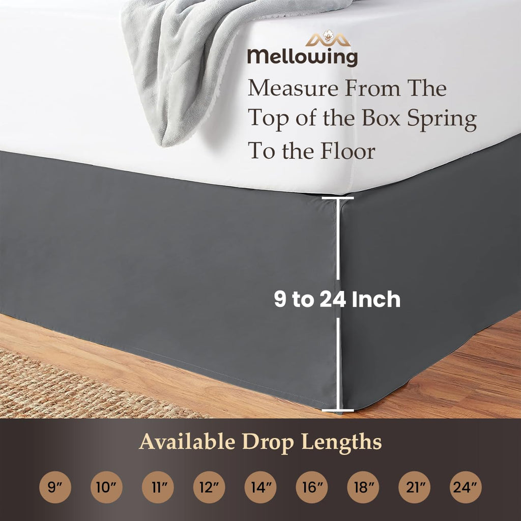 Pleated Bed Skirt with Platform Three Sided Coverage 11 inch Tailored Drop Brushed Microfiber Pleated Bed Skirt with