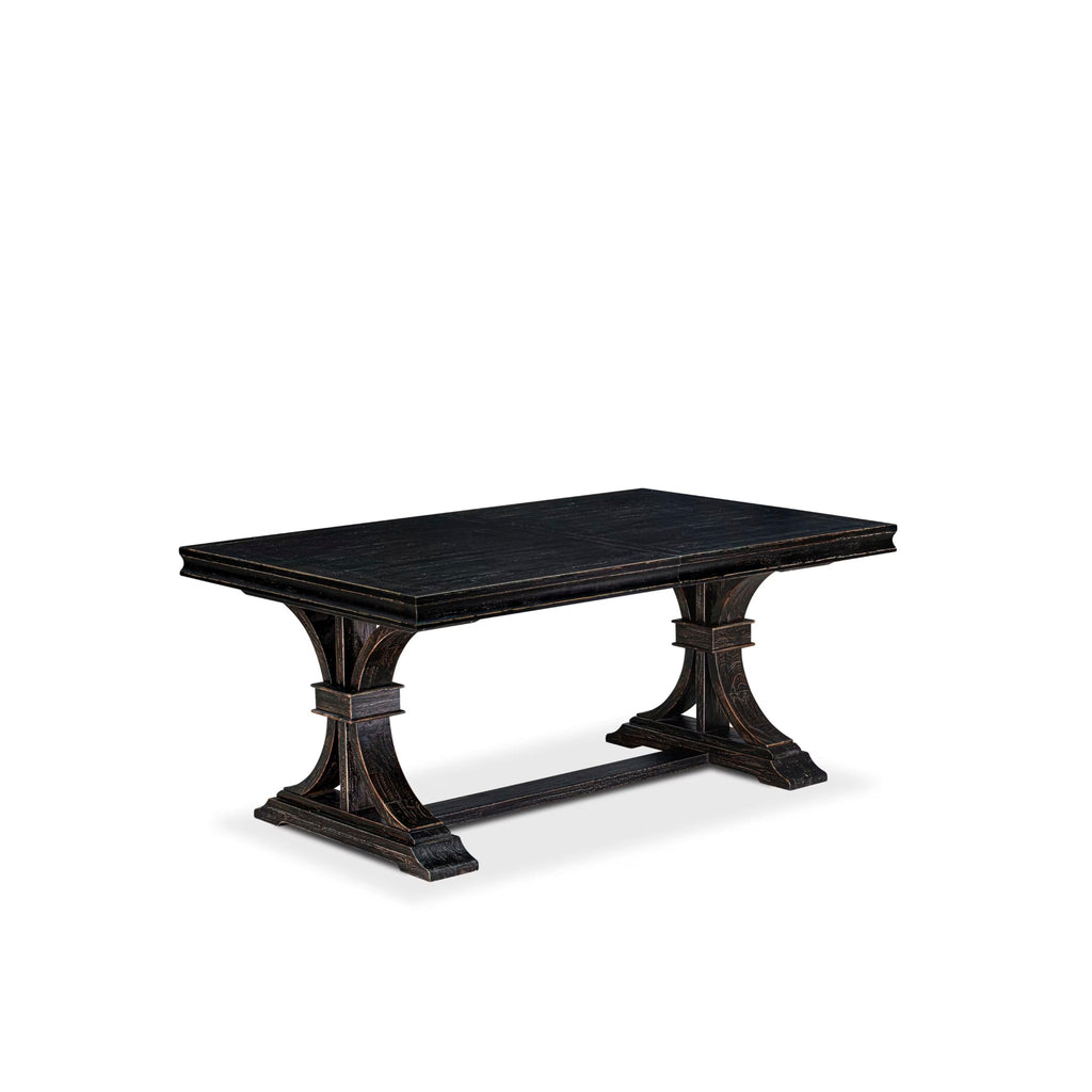 By - LET-SBB-TP - A Mid-Century Dining Table with Removable Rectangular Tabletop - Sand Blasting Black Finish