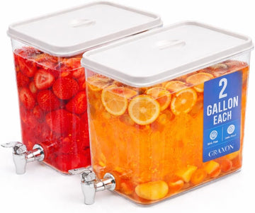 Drink Dispenser for Fridge (2 Gallon) Stackable Cube Design (2 Pack) - Set of 2