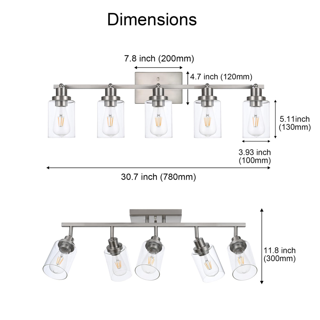 5 Light Multi-Directional Track Lighting Kit Brushed Nickel Kitchen Track Lighting Fixtures Ceiling Vanity Light