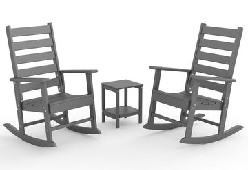 Outdoor-Rocking-Chair Set | 3-Piece | 2 Rocking Chairs with 1 Side Table | HDPE Plastic | Patio Rockers | Porch