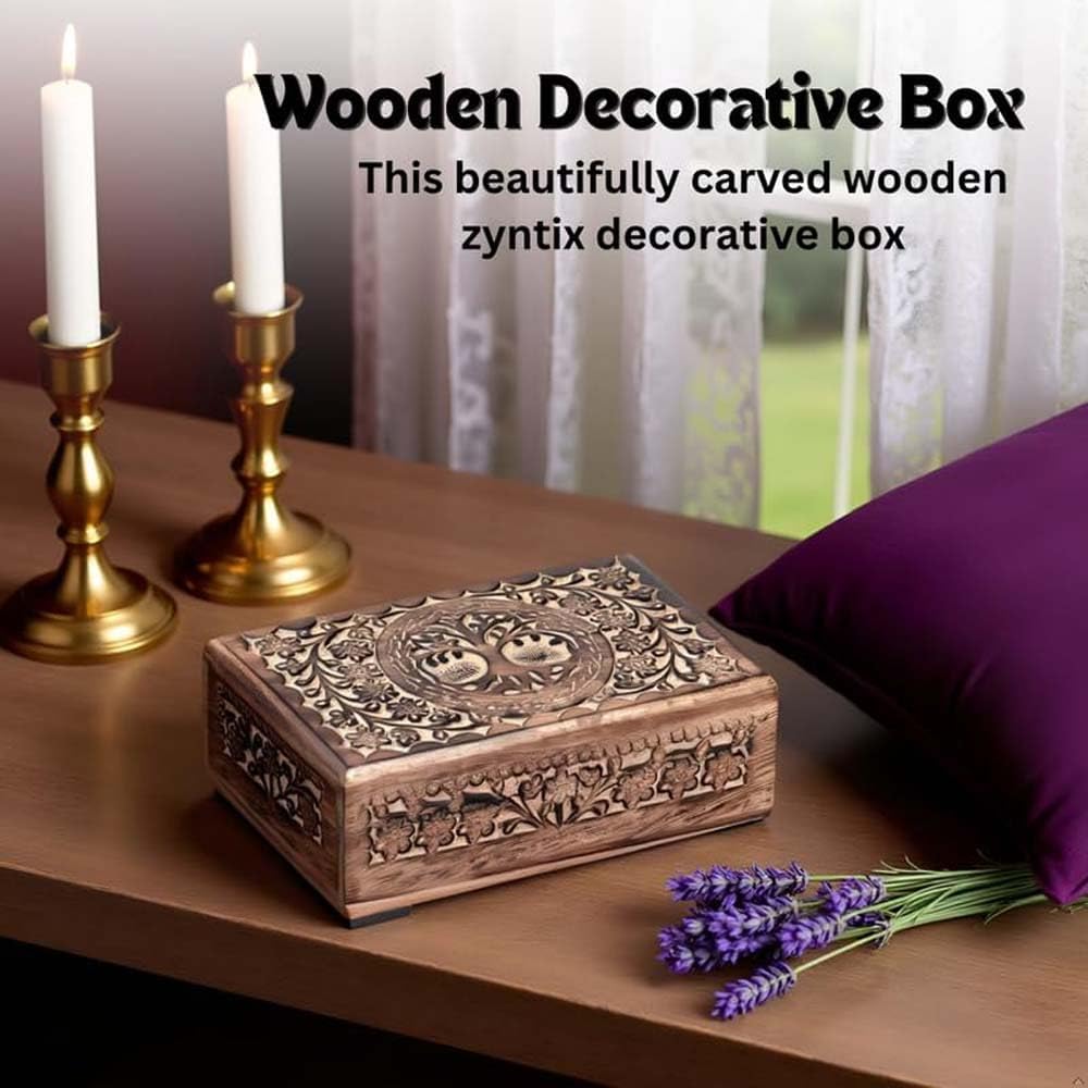 Wooden Jewelery Box Decorative Box with Life of Tree Carving - Antique Design for Sister Birthday Gifts, Jewelry