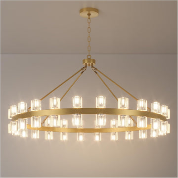 48 Inch Gold Wagon Wheel Chandelier with Crystal Shade, 48 Lights, Modern Farmhouse Style, Ideal for Dining Room, Kitchen, Entryways A117-B0D1NPW7D2