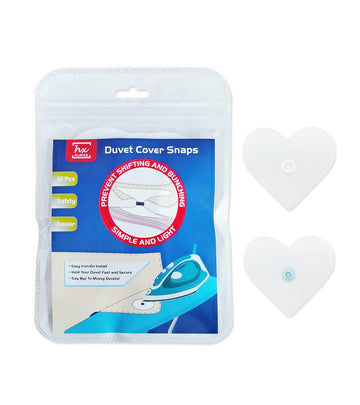 Iron-On Duvet Snaps, Heart Shaped (16 Pcs / 8 Sets), White