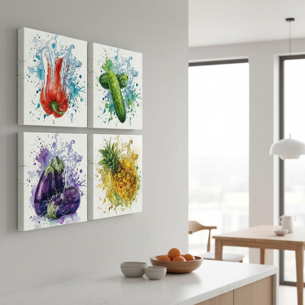 Modern Farmhouse Kitchen Canvas Wall Art Vegetable Decor 12" x 12"