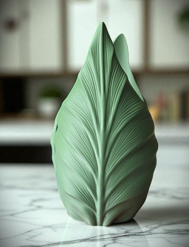 Modern Leaf Vase - 9.5" Flower Pot Table Decor, Unique Boho 3D Printed Sculptural Planter, Aesthetic Home Office