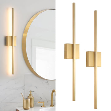 Gold Wall Sconces Set of Two LED Hardwired Dimmable Bedroom