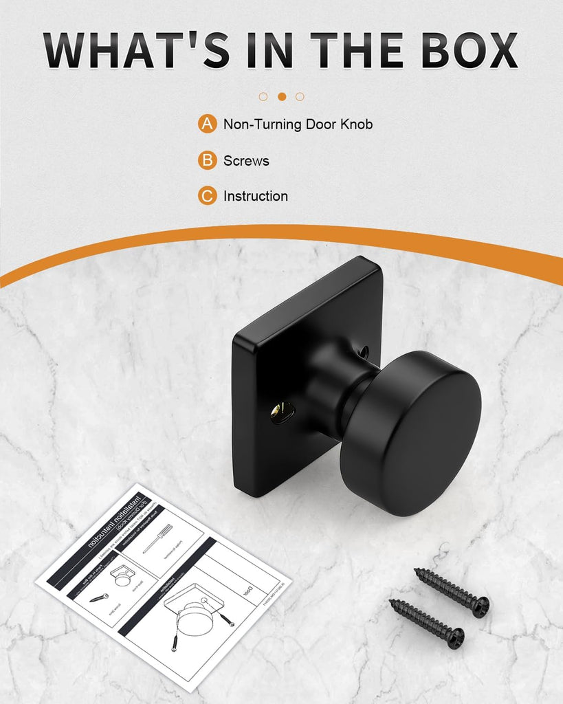 Matte Black Dummy Door Knobs Interior, Single Sided Dummy Door Handles for Closet 2 Pack, Standard Size Non-Turning