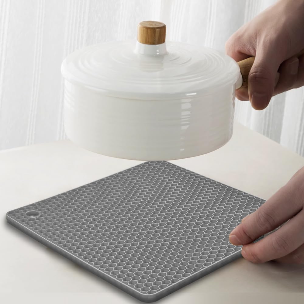 Silicone Square Trivets Mat, 6 Packs Multipurpose Non Slip Heat Resistant Pot Holder-Gray - Set of 6