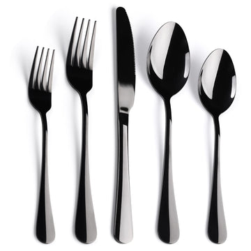 Black Flatware Set for 8, 40-Piece Silverware Set for 8, Utensil Sets Tableware Cutlery, Mirror Polished, Dishwasher