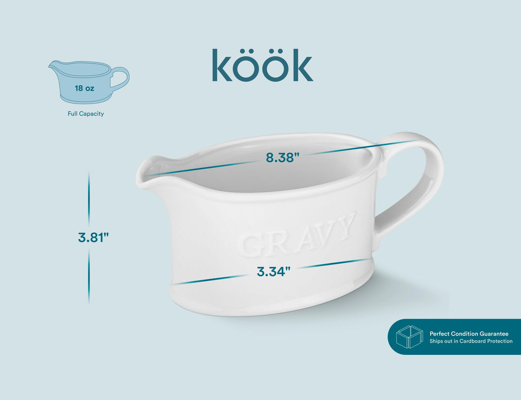 Ceramic Gravy Boat, Embossed, Farmhouse, 18 oz, White