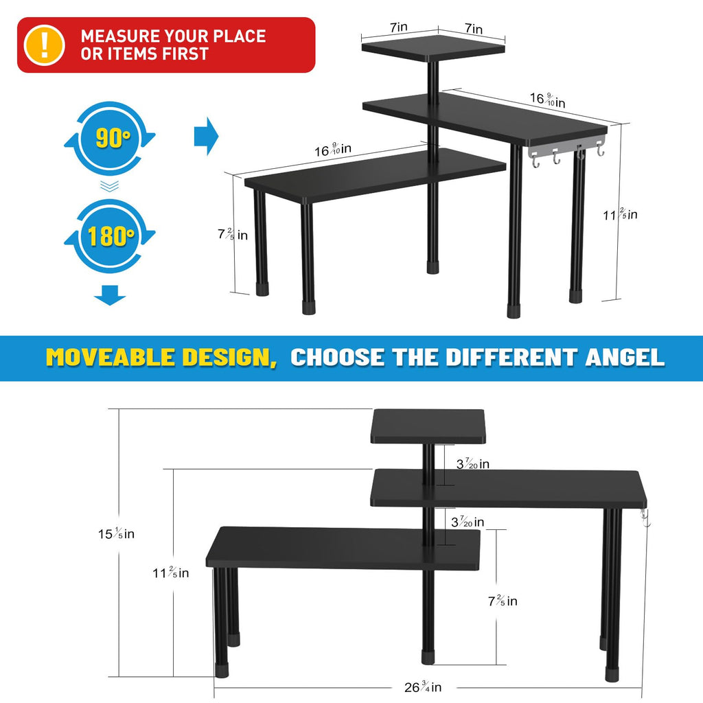 3-Tier Bathroom Countertop Corner Shelf Organizer, Black