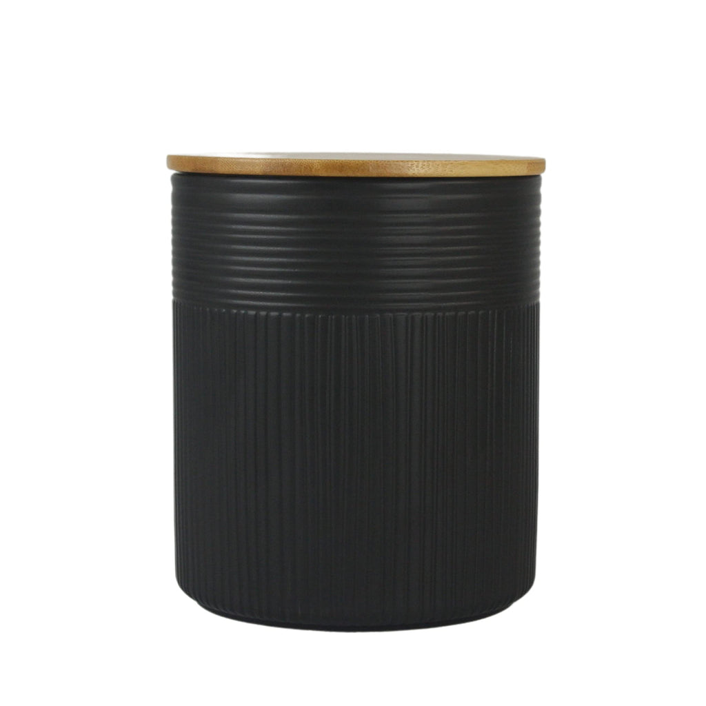 Luca Matte Black Embossed Ceramic Kitchen Canister Set, Set of 3, Bamboo Lids