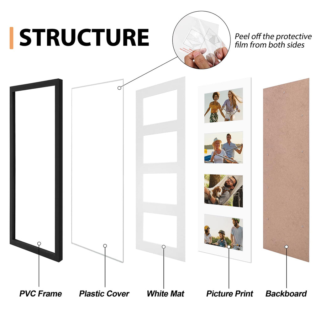 8x20 Collage Picture Frame, Holds Four 4x6 Photos, PVC