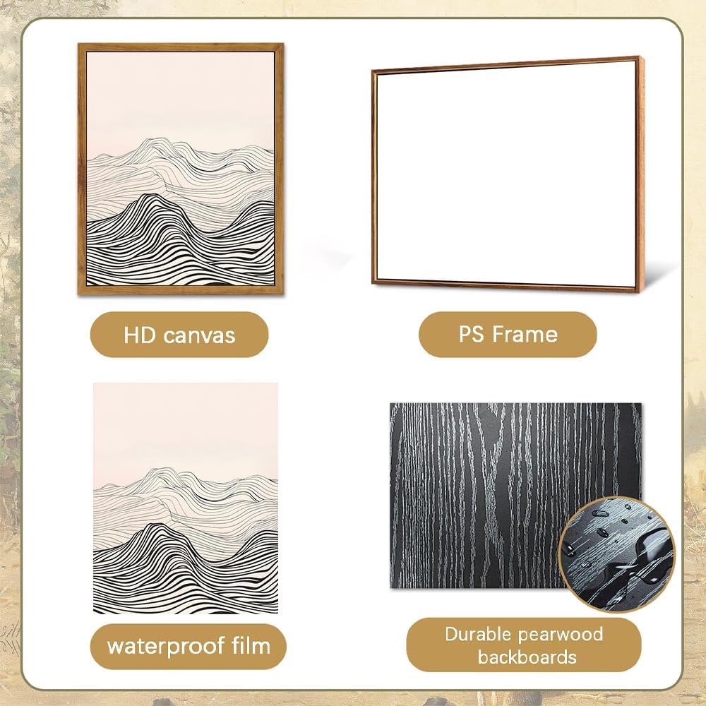 2-Pack Framed Minimalist Black and White Line Art Mountain Wall Art 16"x24"