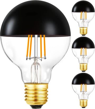 Half Chrome Light Bulb,6W (60W Equivalent) Dimmable LED Edison Bulbs,G80/G25 Globe Shape Decorative,Half Black