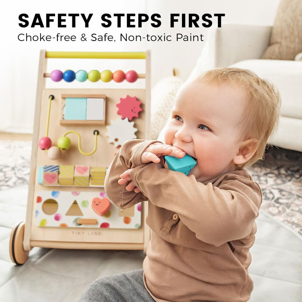 Land Wooden Baby Walker with Activity Center, Montessori Push Walker