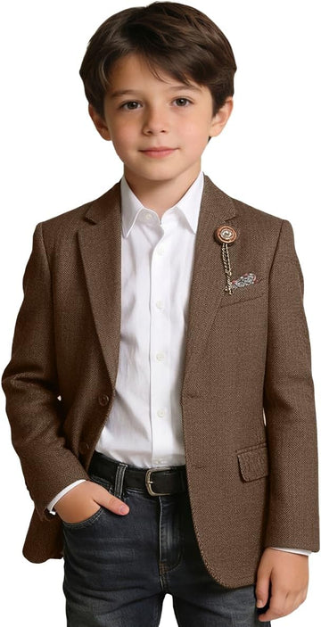 Retro Tweed Boys Jacket Suits Blazers Herringbone Slim Sport Coat Kids Boy