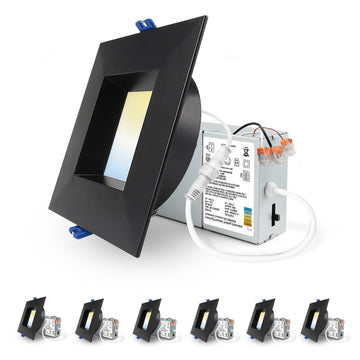 6 Pack 4 Inch Black Anti-Glare LED Downlight, Ceiling Light, Square