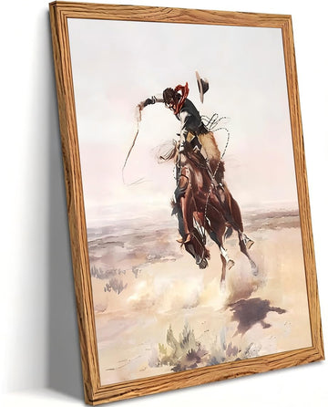 Framed Vintage Cowboy Canvas Wall Art 16x24 Inch