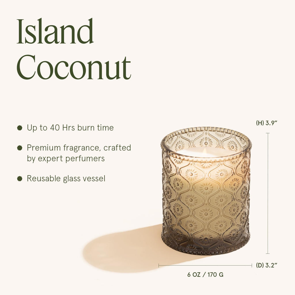 Island Coconut Vanilla Scented Candles, Soy, 40 Hrs
