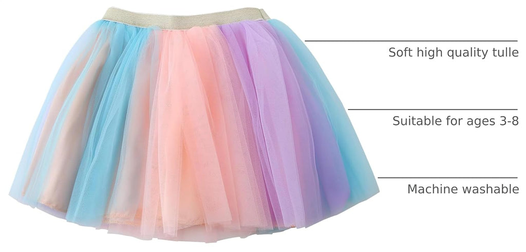 Girls Layered Rainbow Tutu Skirt Dance Dress Ruffle Tiered Clubwear