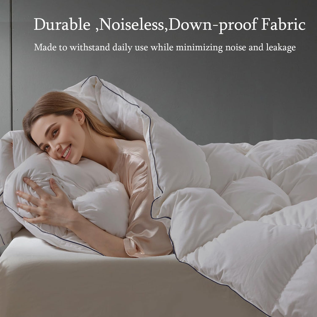 Queen Down Comforter,Medium Weight All-Season Duvet Insert with 8 Loops,Luxury Noiseless Bedding Com