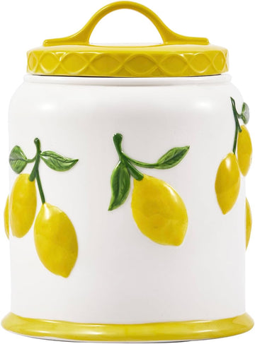 Lemon Handpainted 9 inch Stoneware Cookie Jar, Dishwasher Safe, Air Tight Seal for Keeping Cookie, Spices, Coffee