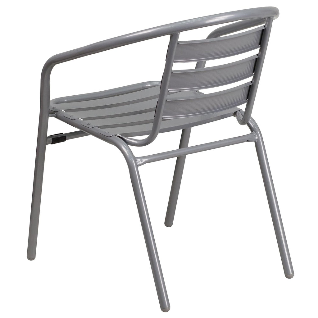 Lila Silver Metal Restaurant Stack Chair with Aluminum Slats