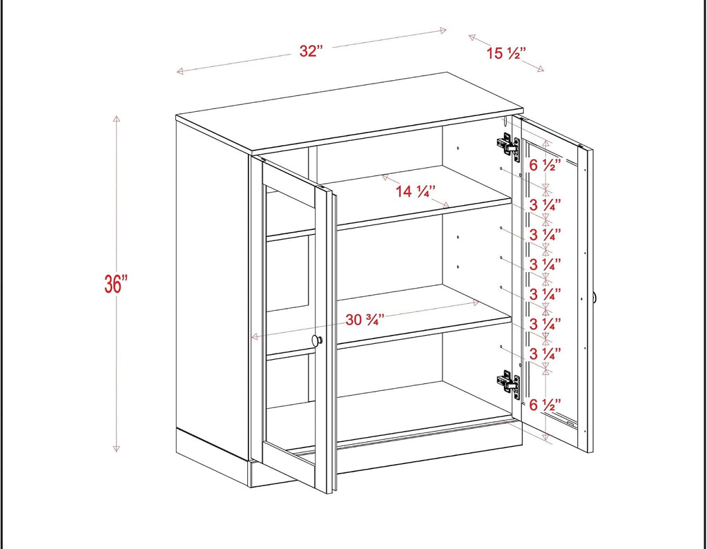 Solid Wood Bookcase - 3 Tier Bookshelf - 32" Wide - Espresso, Short Bookcase, Display Cabinet with Glass Doors &