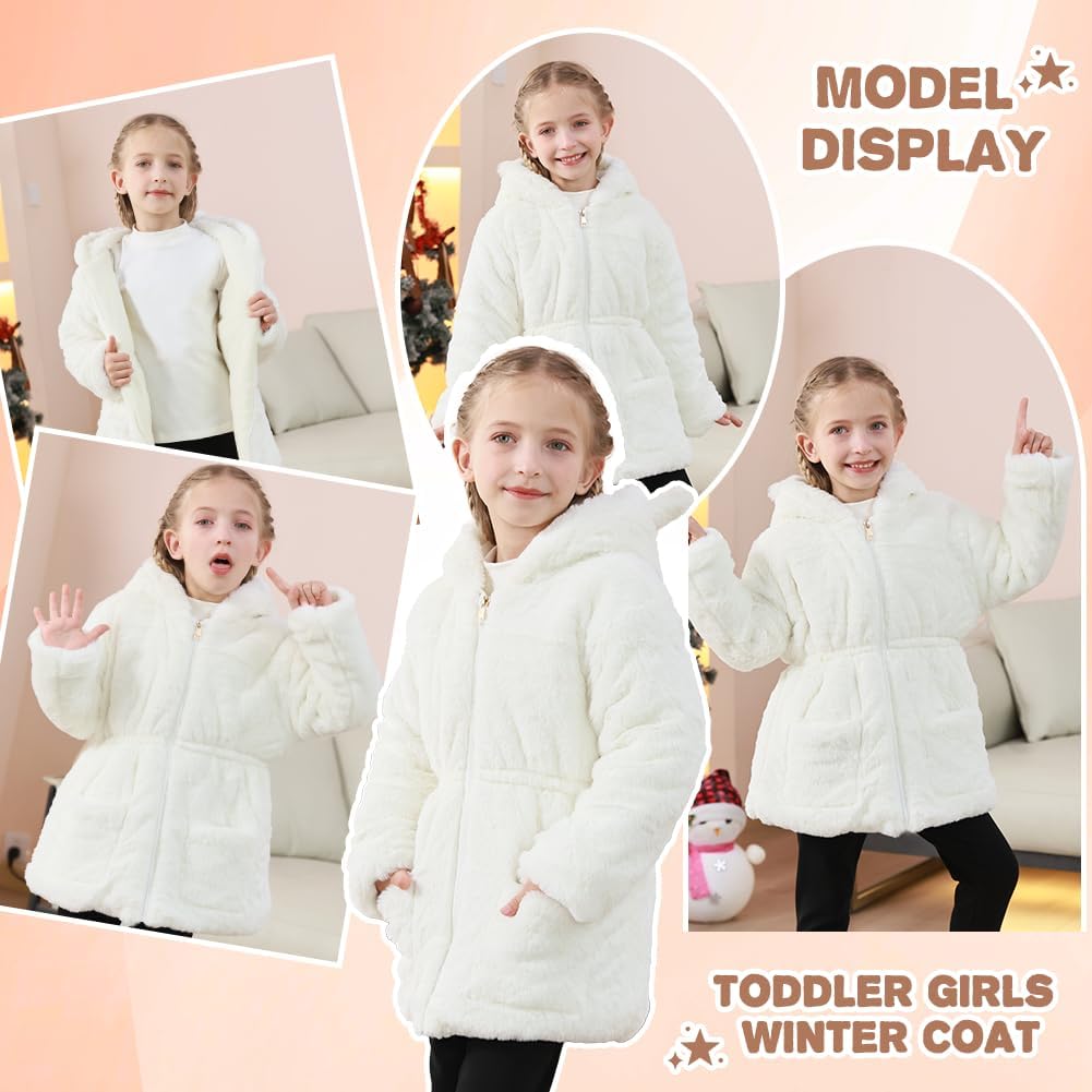 Kids Girls Winter Warm Coats Jacket Clothes Outwear Overcoat Ear Hooded Faux Fur Thicken Fleece Toddler