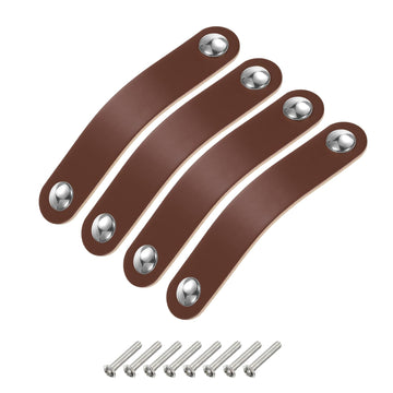4 Packs Leather Drawer Pulls, Double Hole Leather Drawer Knobs Furniture Dresser Handles Pulls with Screws