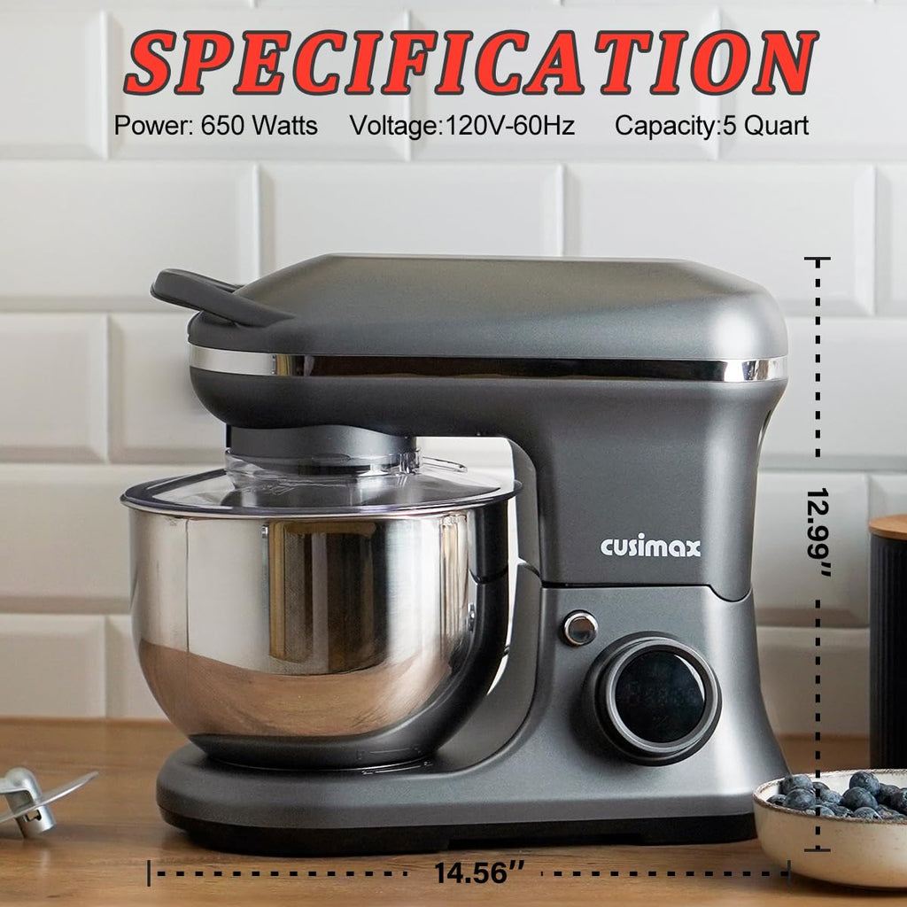 Stand Mixer, Electric Food Mixer with Digital Switch Control, 650W