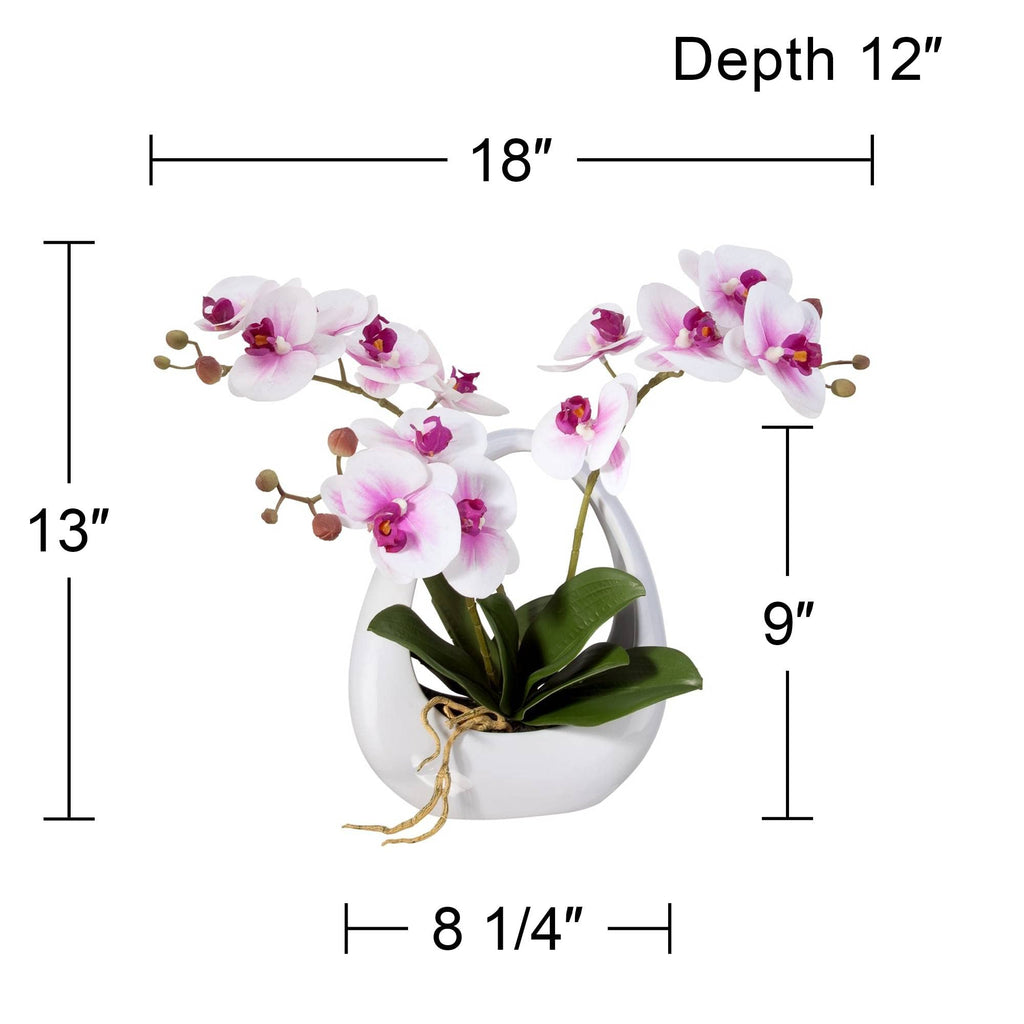 Potted Silk Faux Artificial Flowers Realistic Pink White Phalaenopsis Orchid in White Pot Decoration Living Room