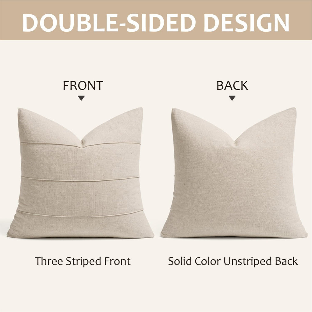 Decorative Linen Throw Pillow Covers 18x18 Natural Beige Striped