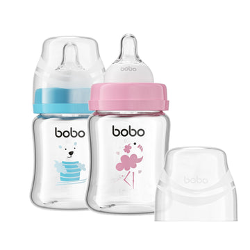 Glass Baby Bottles with Slow Flow Nipple, Newborn Anti-Colic Feeding Bottles for 0+ Months, Wide Neck, Borosilicate