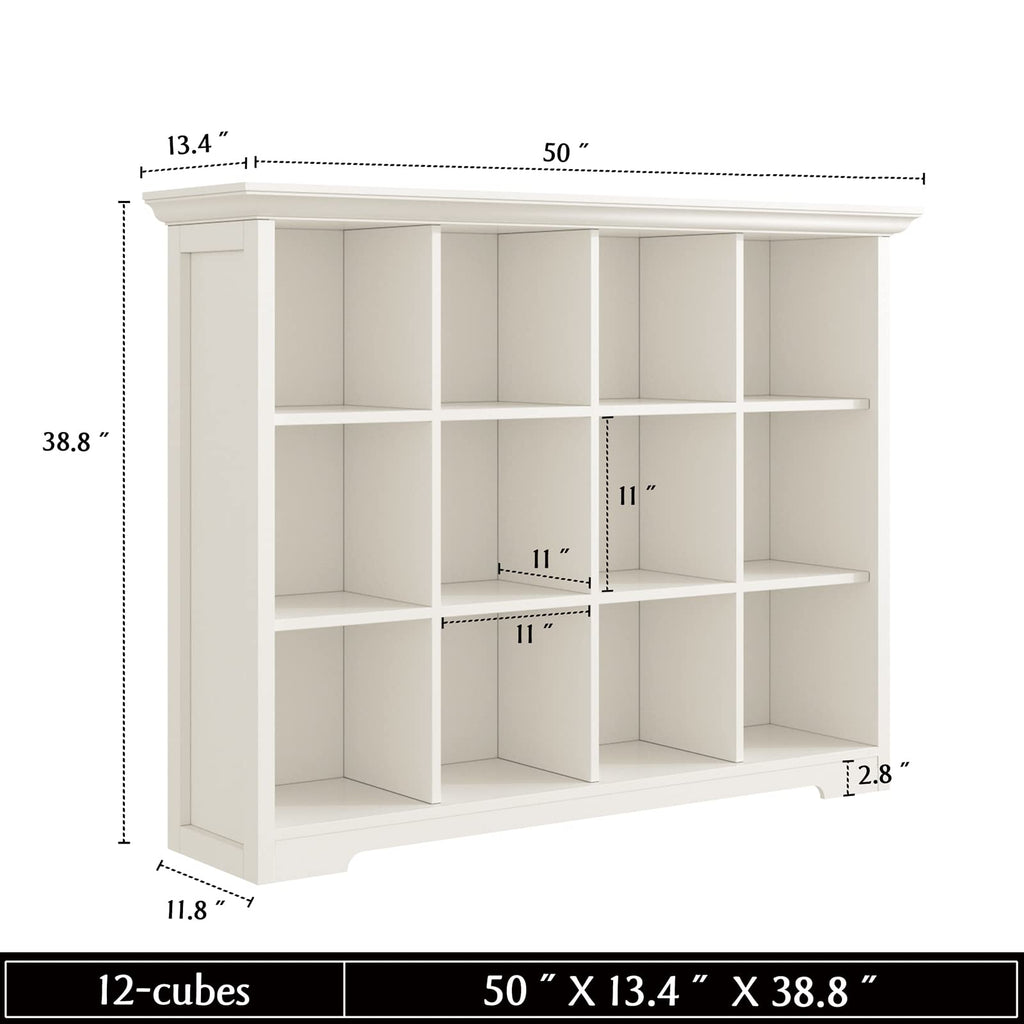 12-Cube Open Bookcase with Base, 3-Tier Wooden Bookshelf, White