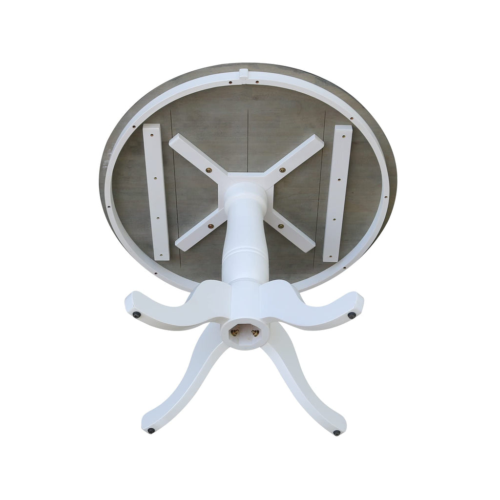 36" Round Top Pedestal Dining Table, 29.1" High, White/Heather Gray