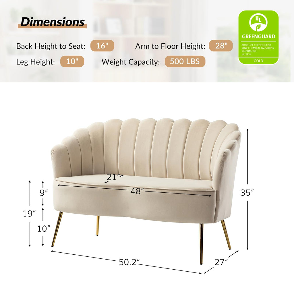 Modern Loveseat Sofa with Flower Shaped Backrest, Tan