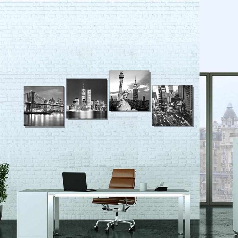 Black and White New York City Brooklyn Bridge Statue of Liberty Contemporary Decorations Office Bedroom Home