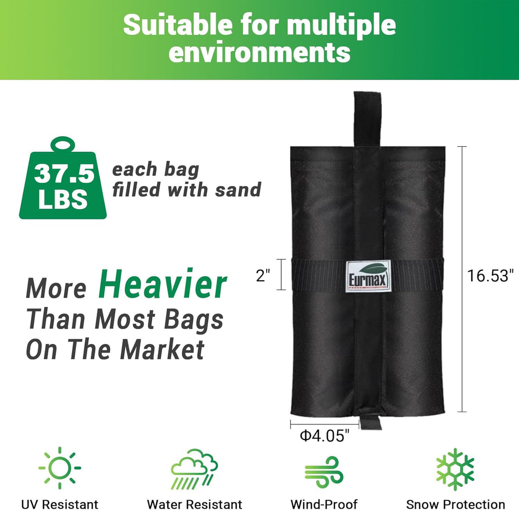 USA 4-Pack Capacity Universal Canopy Weight Bags, Heavy Duty Windproof Sandbags with All-Around Wrap
