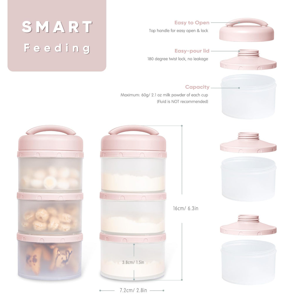 Stackable Formula Dispenser Portable Milk Powder Container, 2 Pack, Light Pink