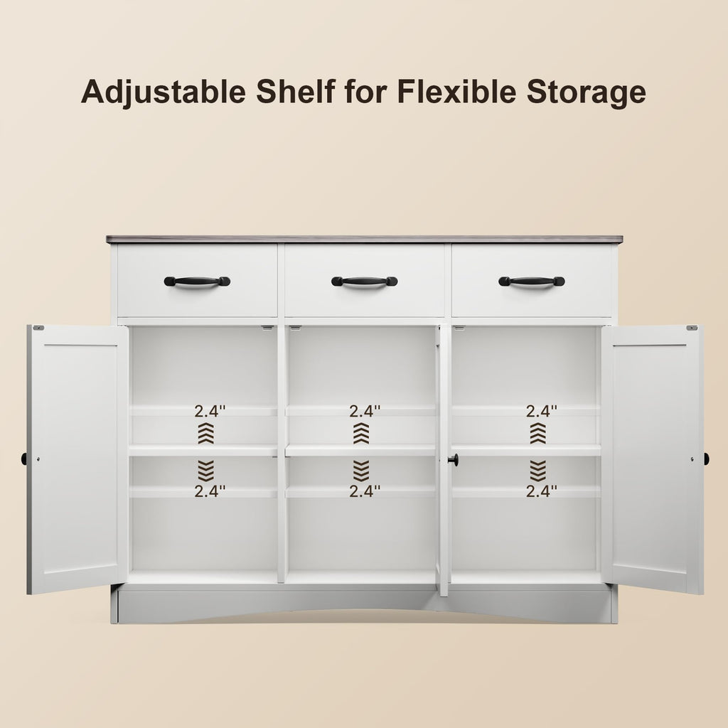 Farmhouse Sideboard Buffet Cabinet with 3 Drawers & Barn Doors