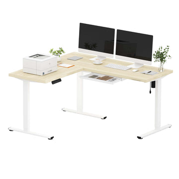 Electric L-Shaped Corner Standing Desk with Drawer, 63x55