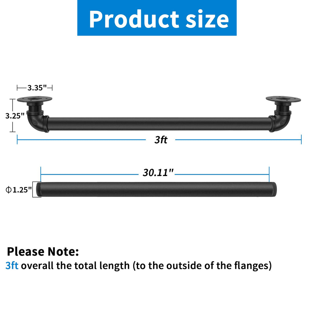 Wall Handrail 3FT/90CM, Industrial Staircase Railing 1.25 Inch Tube Diameter