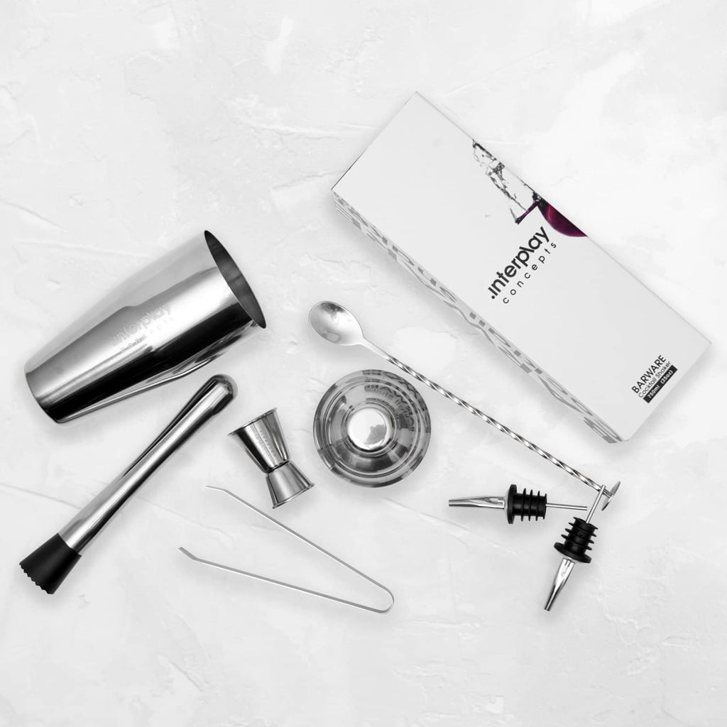 Cocktail Shaker Set, Stainless Steel Barware-Tool, Includes Jigger, Bar Spoon, Bottle Pourers, Tong, Strainer - Set of 8