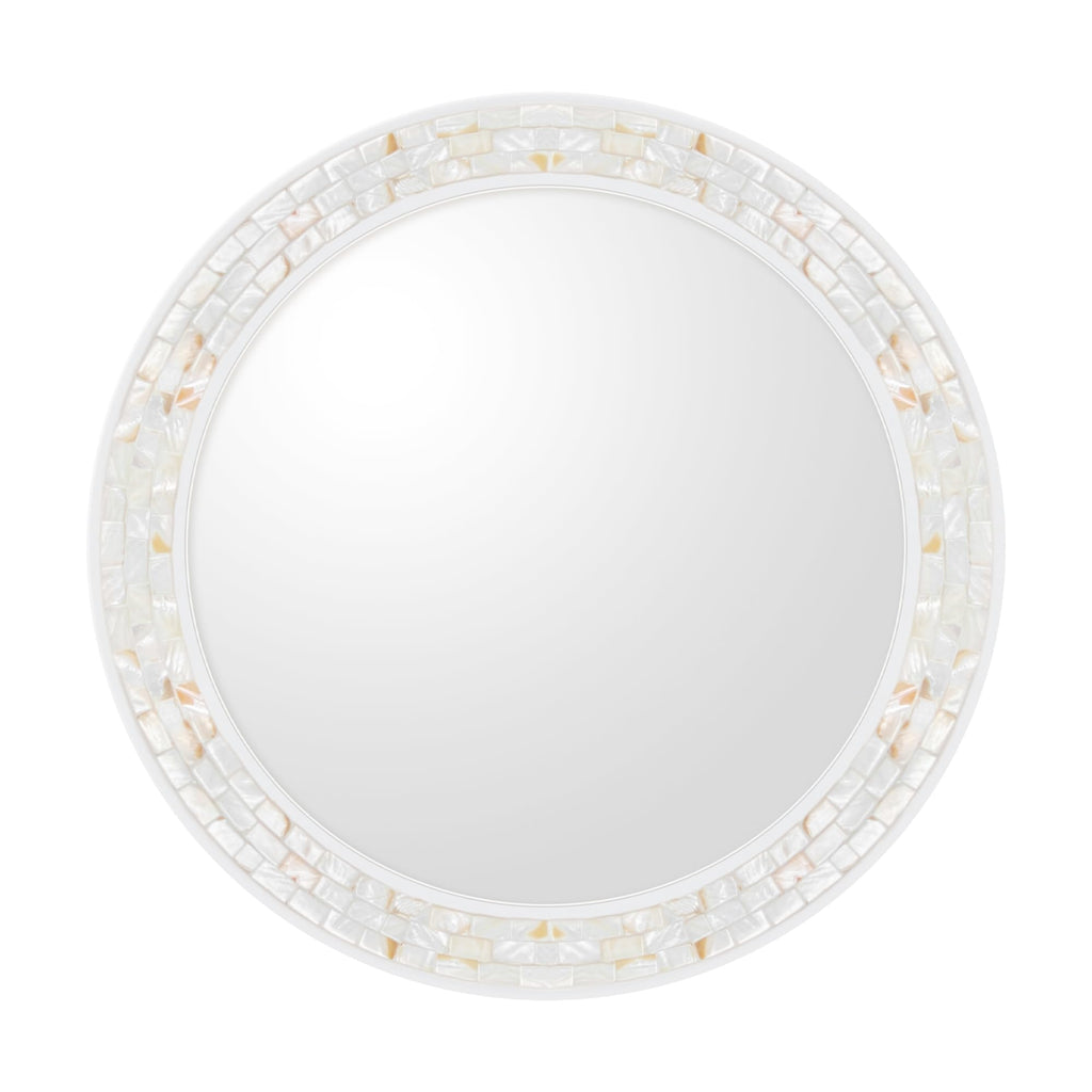 Round Bathroom Mirror 36 Inch, White Framed Mosaic Shell Mirrors